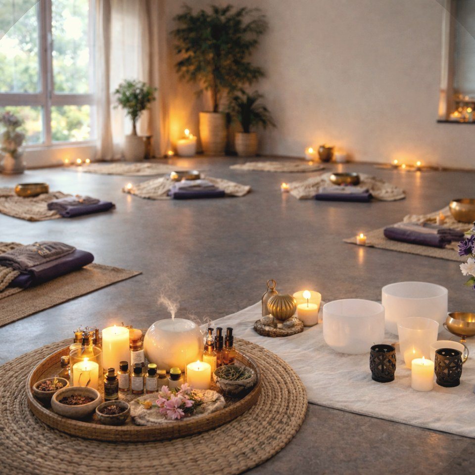 Klangschalen, Kerzen und Aromatherapie